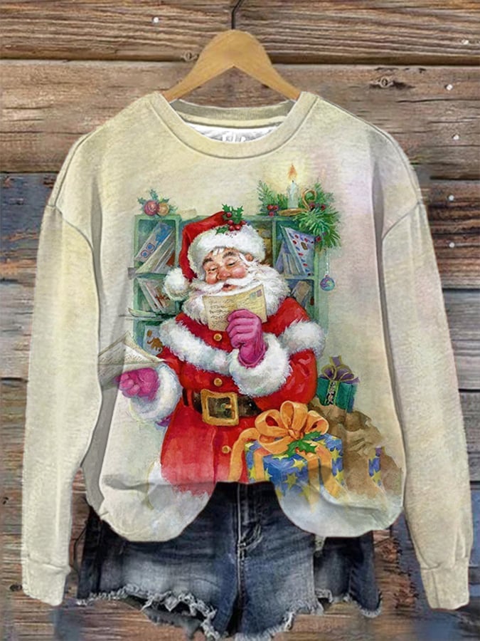 Vintage Christmas Santa Print Sweatshirt