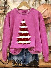 Glitter Christmas Tree  Print Casual  Sweatshirt