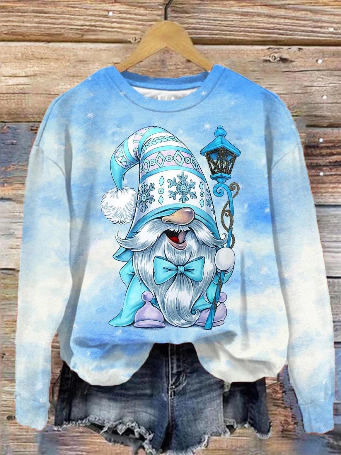 Christmas Snowman Gnome Print Sweatshirt