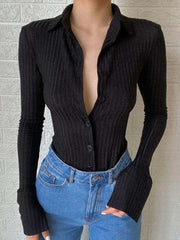 Vertical Stripe Lapel Knit