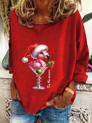 Christmas Flamingo Print Casual Sweatshirt