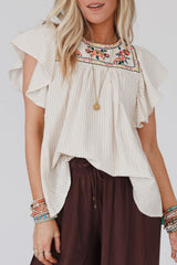 Floral Embroidered Ruffle Sleeve Blouse