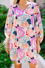 Floral Retro 3/4 Bubble Sleeve Dress