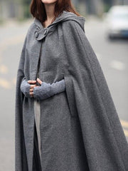 Fall Winter Long Hooded Cape Jacket