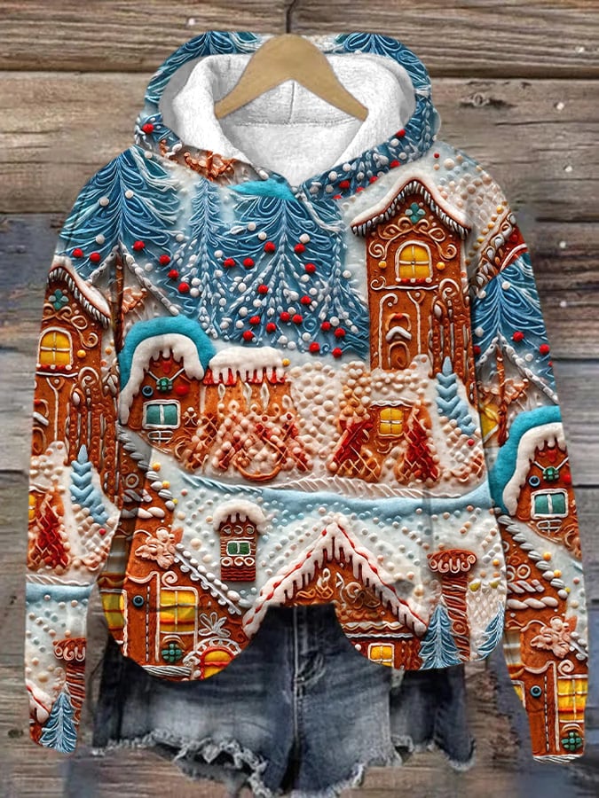 Christmas Village Print Hoodie