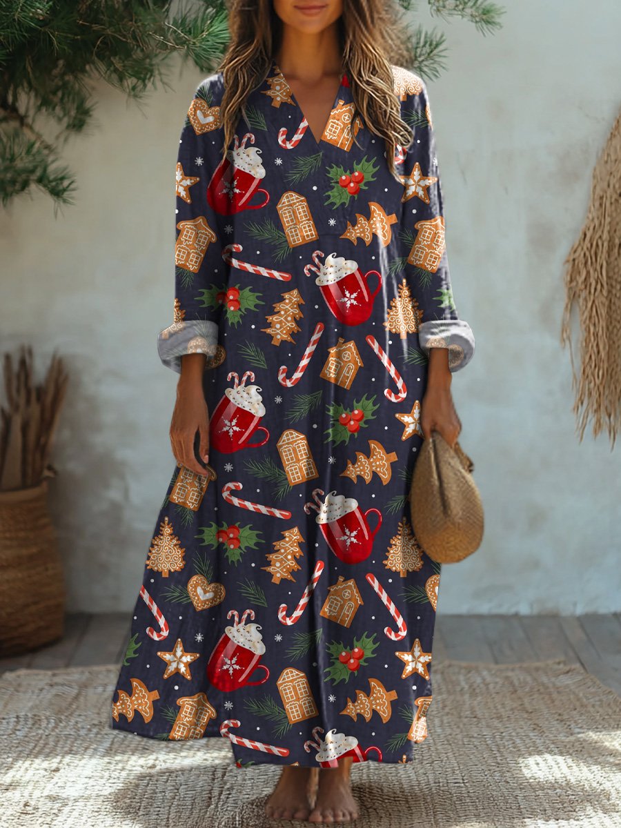 Warm Christmas Pattern Printed Dress