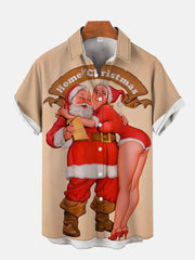 Christmas Elements Santa Claus And Christmas Girl Printing Short Sleeve Shirt