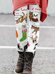 The Twelve Cats Of Christmas Print Casual Casual Leggings