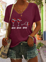 Funny Christmas Drink Drank Drunk Red Wine Glass Casual V-Neck Tee