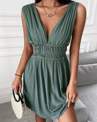 Plunge Cutout Ruched Backless Dress