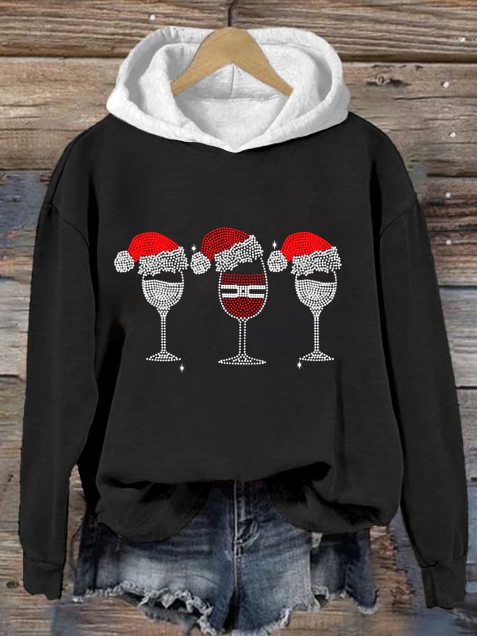 Christmas Red Wine Glass Retro Casual Print Sweatshirt