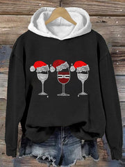 Christmas Red Wine Glass Retro Casual Print Sweatshirt