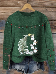 Christmas  Embroidery  Print Knit Pullover Sweater