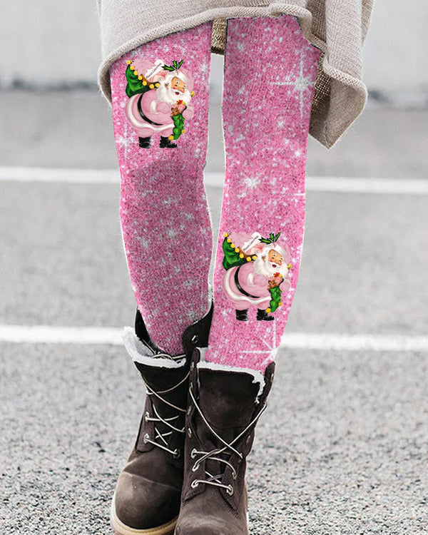 Pink Christmas Santa Print Leggings