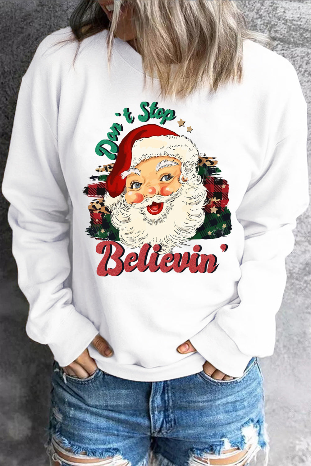 Christmas Santa Claus Round Neck Casual Pullover Sweatshirt