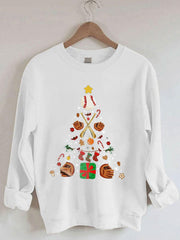 Merry Christmas Baseball Ball Christmas Tree Print Casual Sweatshirt
