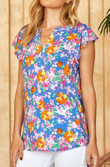 Floral Print Flutter Sleeve Blouse