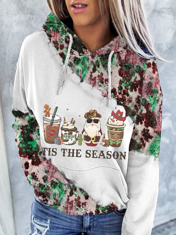 Western Christmas 'Tis The Season Santa Snowman Print Hoodie