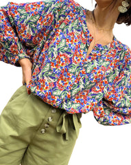 Floral Balloon Sleeve Loose Blouse