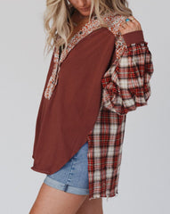 Floral Plaid Patchwork Raw Edge Top