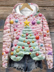 Christmas Tree Pink Print Hoodie