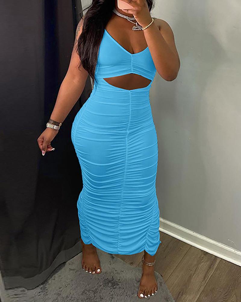 Halter Backless Cutout Ruched Slit Maxi Dress