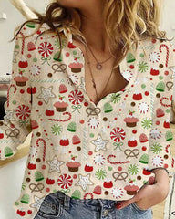 Christmas Print Loose Shirt