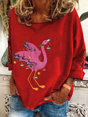 Christmas Colorful Lights Flamingo Holiday Long-Sleeve Top