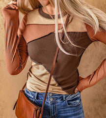 Expose Seam Color Block Ribbed Knit Top
