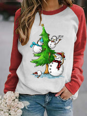 Christmas Tree Snowman Print Christmas Sweatshirt