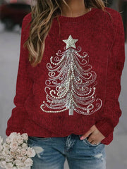 Women's Christmas Tree Jewel Art Printed Sweatshirt