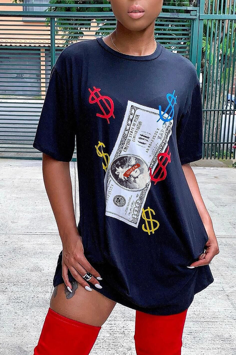 Dollar Graphic Slant Pocket Tee Dress