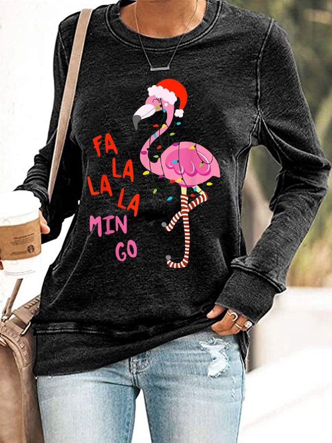 Christmas Flamingo Print Sweatshirt