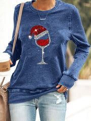 Women's Christmas Wine Glass Sweatshirt