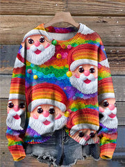 Colorful Christmas Snowman Print Casual Knitted Sweater