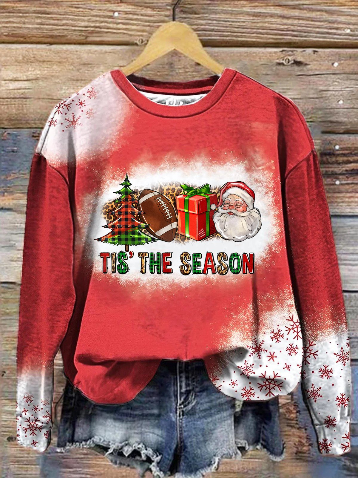 Tis The Season Christmas Football Print Sweatshirt