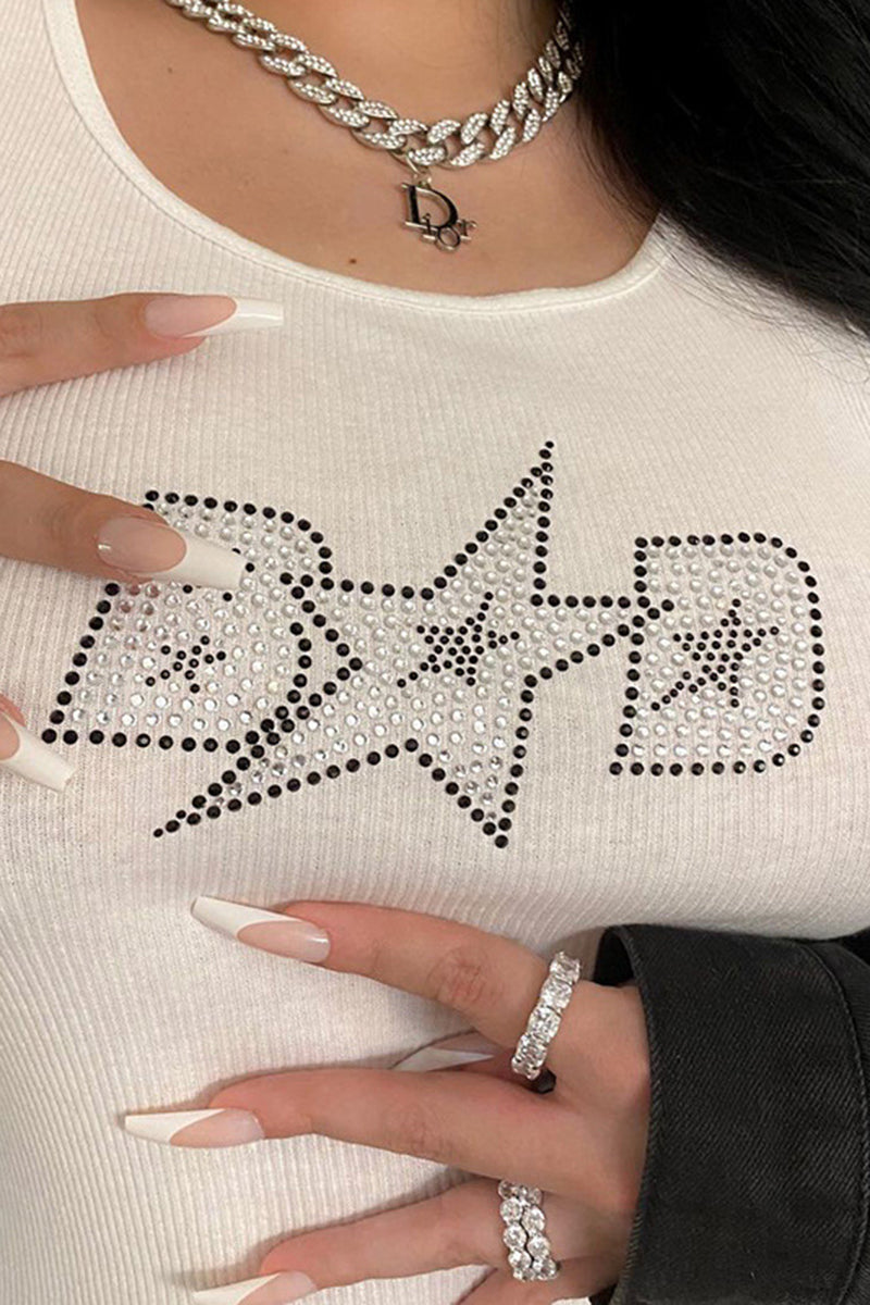 Rhinestone Graphic Ribbed Bodycon Tank Dress