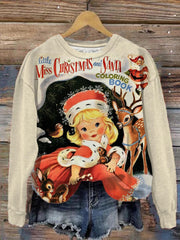 Vintage Christmas Print Crew Neck Top