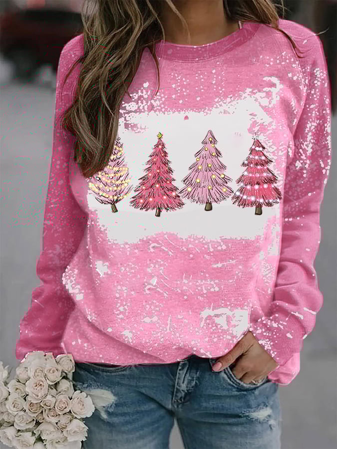 Pink Christmas Tree Print Sweatshirt