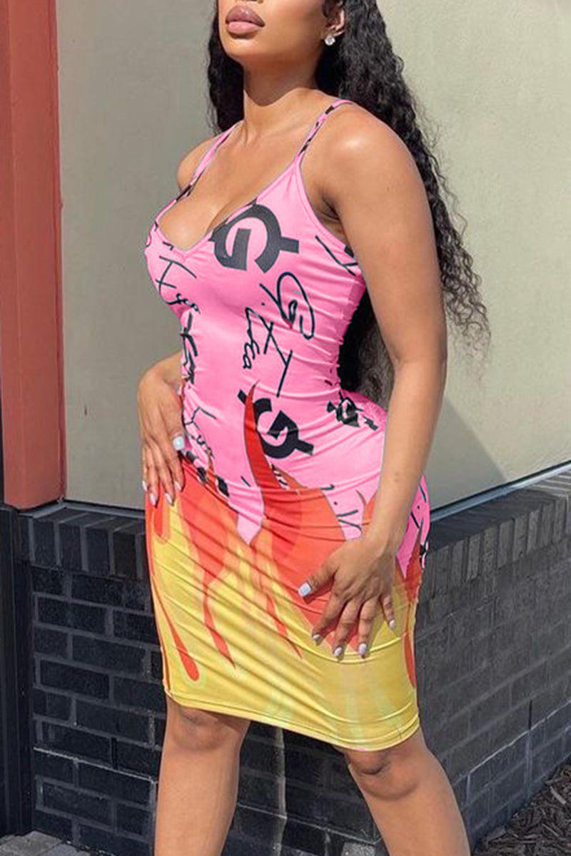 Fire Graphic Backless Bodycon Cami Dress