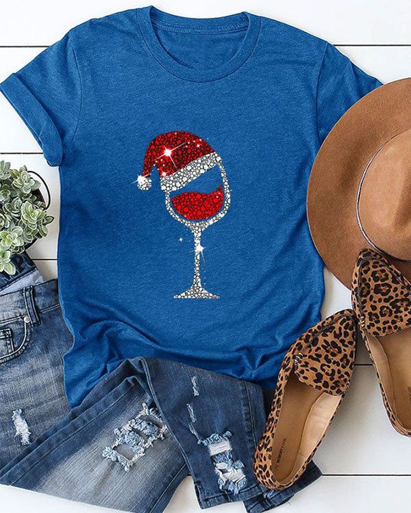 Christmas Wine Glass Casual Cotton Top