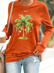Casual Christmas Palm Tree Printed Long Sleeve Sweatshirt