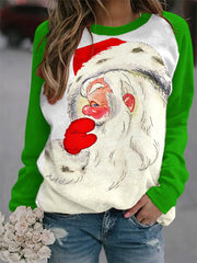Retro Santa Print Casual Sweatshirt