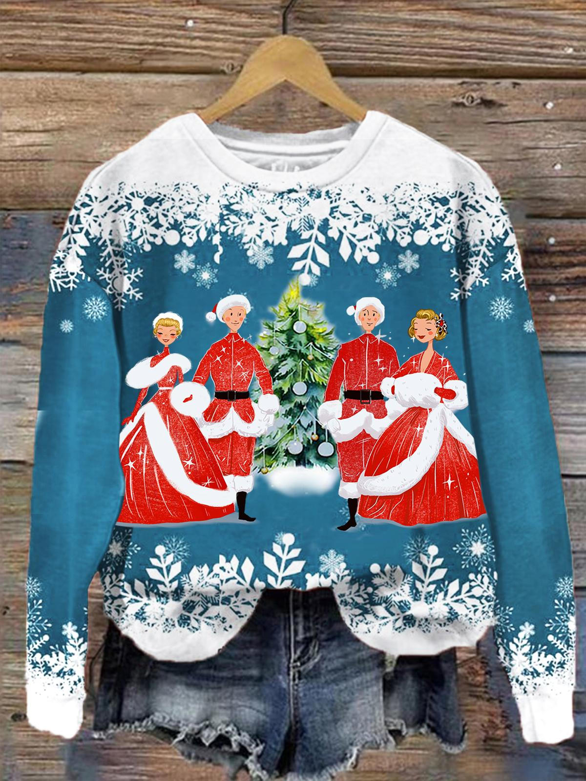 Merry Christmas Printed Round Neck Long Sleeve Top