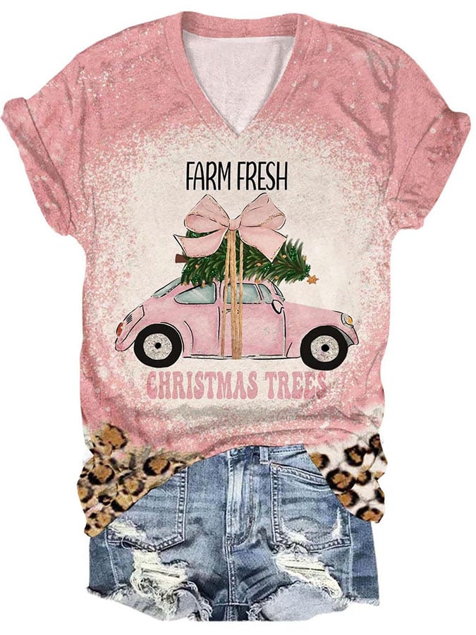 Casual Farm Fresh Christmas Trees Print Short Sleeve T-Shirt