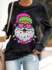 Shiny Santa Print Sweatshirt