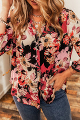 Floral Buttoned 3/4 Sleeve Shirt