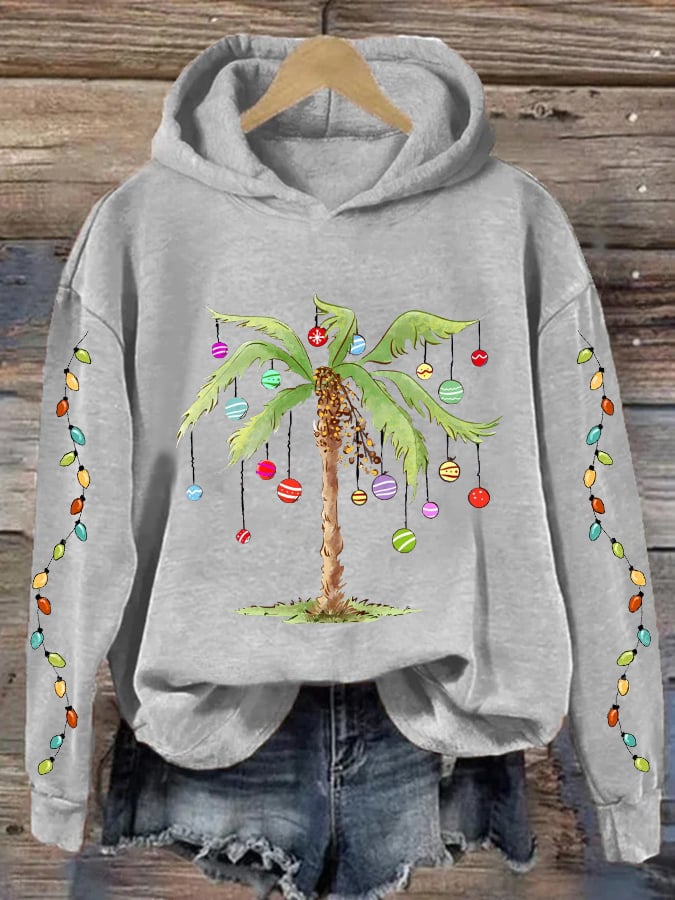 Christmas Palm Tree Print Hooded Sweatshirt