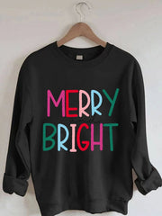 Women's Pink Merry And Bright Christmas Print Casual Sweatshirt