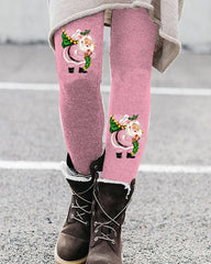 Pink Christmas Santa Print Leggings